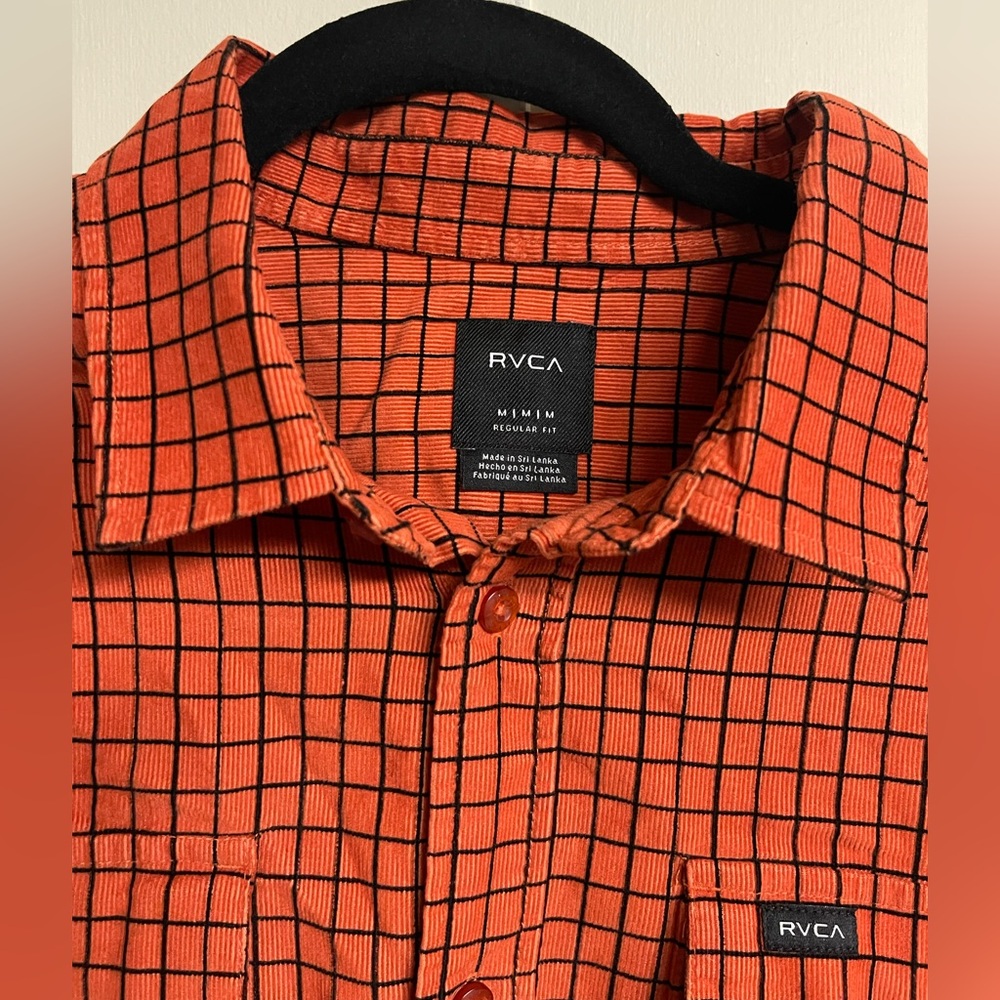 RVCA Orange Grid Shirt M | Skater Vibe Button-Up